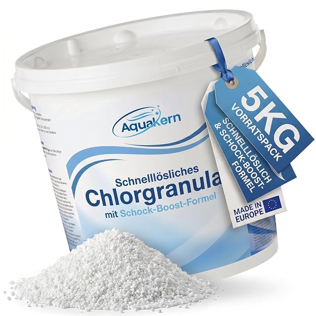 Granulado de cloro de disolución rápida Aquakern para cloración de choque en envase de cinco kilogramos