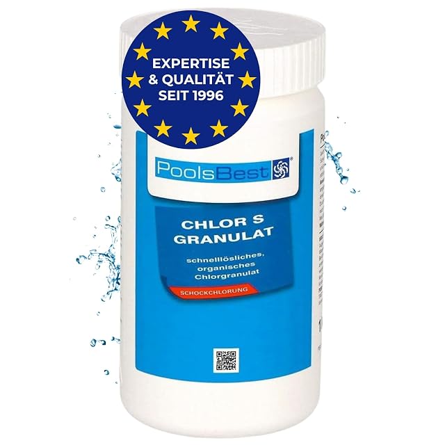 Granulado PoolsBest Chlor S con 56 por ciento de cloro activo orgánico y un vaso medidor