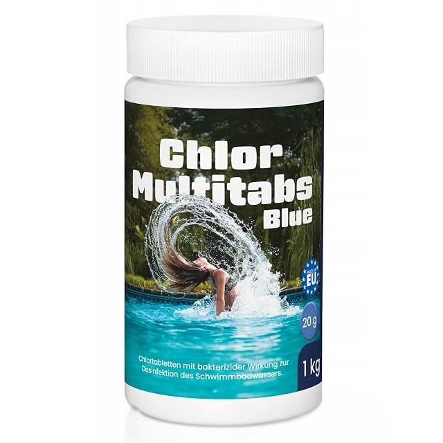 Pastillas multifunción de cloro Medfuture 11 en 1 azules de veinte gramos en bote recerrable de un kilogramo