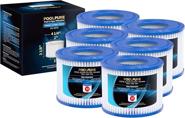 Seis cartuchos filtrantes de spa POOLPURE de tipo VI en tela plisada trilobal