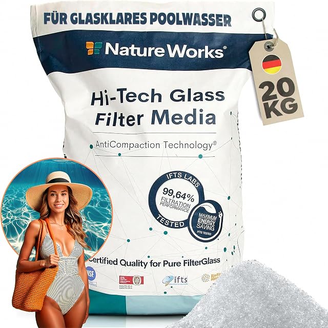 Saco de veinte kilogramos de vidrio filtrante blanco poolomio Nature Works de 0,6 a 1,2 milímetros