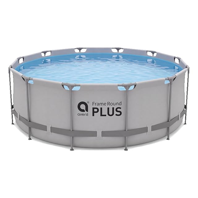 Piscina redonda gris Avenli Frame Plus de 366 cm de diámetro y 122 cm de alto, sobre una estructura de tubos de acero