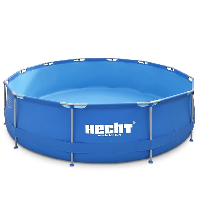 Piscina de jardín redonda azul Hecht de estructura de acero sobre un armazón de tubos metálicos, 300 cm de diámetro y 76 cm de profundidad