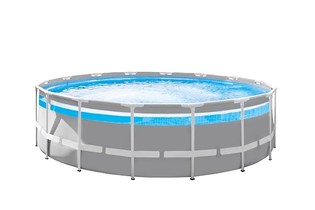 Gran piscina redonda Steinbach Frame Pool Set Panorama con una banda transparente que rodea la pared, 488 cm de diámetro