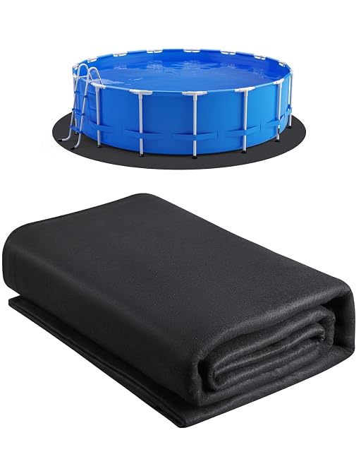 Colchoneta de suelo de piscina de geotextil redonda VEVOR de cinco metros y medio de diámetro, extendida sobre césped