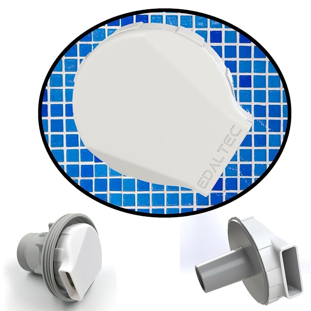 Boquilla de impulsión de piscina edaltec impresa en 3D, blanca y de perfil muy plano, para bridas Intex y Bestway