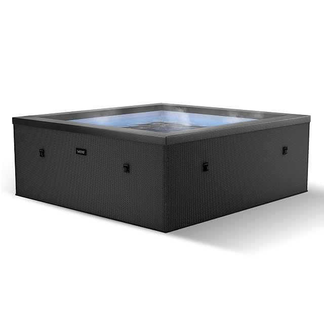 Spa portátil WAVE Garda aislado con espuma, negro antracita, sobre una terraza