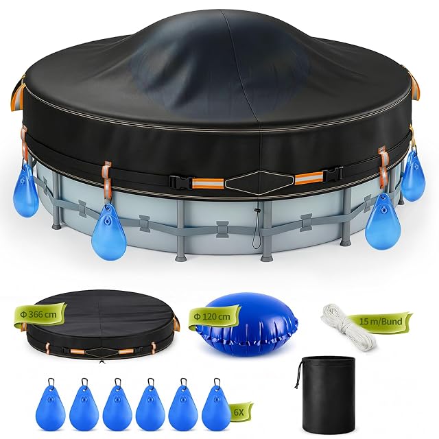 Juego de cubierta de piscina redonda Biigdan con cojín de invierno y seis sacos de lastre de agua