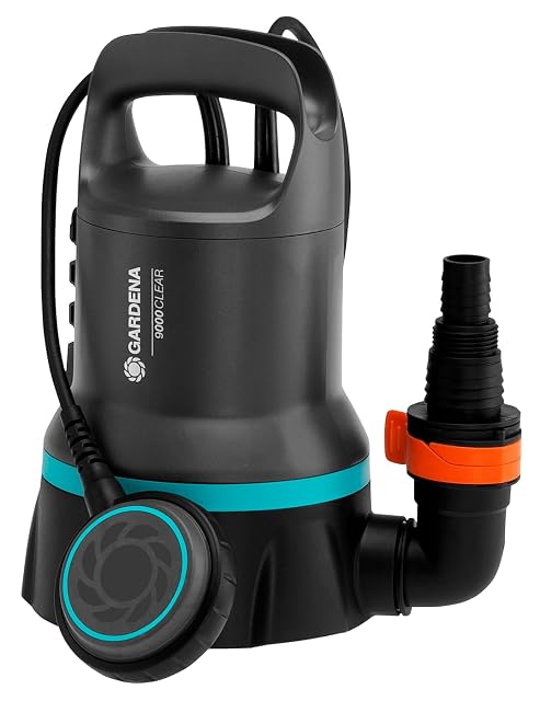 Bomba sumergible para aguas claras Gardena 9000, con tapa de acero inoxidable y acoplamiento rápido