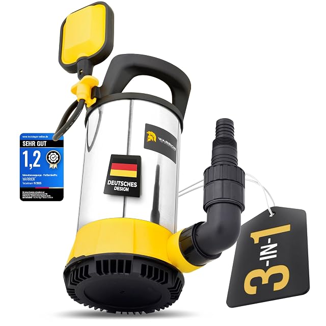Bomba para aguas sucias de aspiración plana WARRIOR 3 en 1, con cuerpo de acero inoxidable y una bolsa de transporte