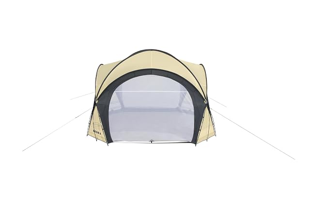 Cúpula de protección Lay-Z-Spa de 390 cm de lado y 255 cm de alto sobre un spa hinchable, con los paneles laterales recogidos