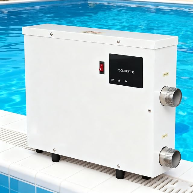 Calentador de piscina y spa aromaoveite de acero inoxidable, con un panel de termostato de pantalla táctil