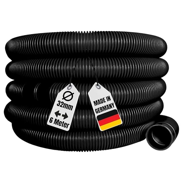 Manguera de piscina AquaOne negra de 32 mm enrollada, para bomba, filtración y uso solar