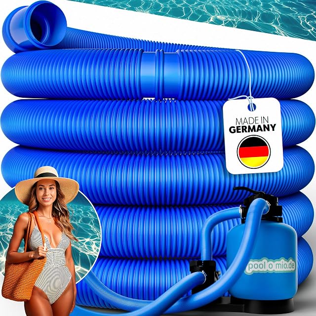 Manguera de piscina espiralada poolomio azul de 32 mm, para uso en bomba y en aspiración