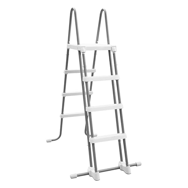 Escalera de seguridad Intex gris de ciento veintidós centímetros con peldaños exteriores desmontables y tapas protectoras en los pies