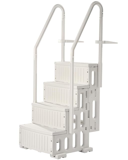Escalera de piscina VEVOR blanca de PE con cuatro peldaños antideslizantes y pasamanos dobles a ambos lados