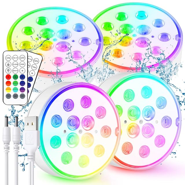 Luz de piscina subacuática recargable Czemo, con cable de carga USB y placa de fijación