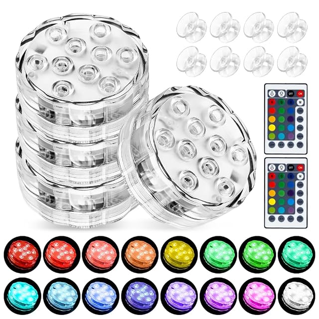 Cuatro luces subacuáticas mizikuu de LED RGB, con sus imanes y sus ventosas