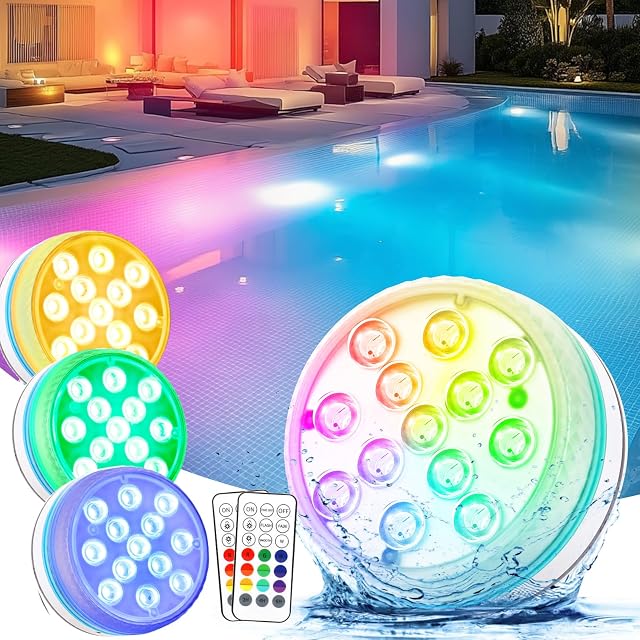 Luces de piscina subacuáticas Vankarr con sus placas de fijación y un mando RF