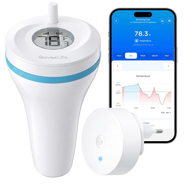 Termómetro de piscina wifi flotante GoveeLife P2 con su pasarela y la app del teléfono