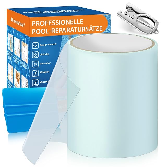 Rollo de cinta de reparación de piscina submarina transparente AQhui con tijeras plegables y rasqueta del tamaño de la palma