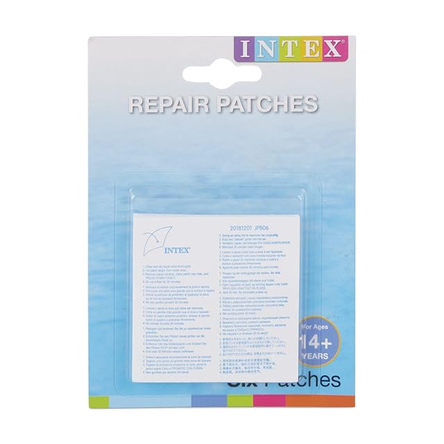 Seis parches de reparación de vinilo Intex transparentes, de siete por siete centímetros cada uno