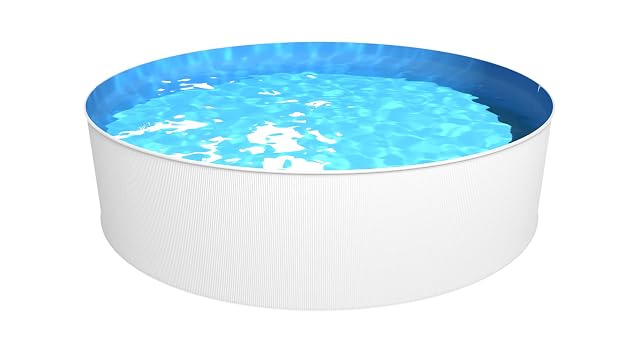 Piscina de pared de acero blanca Steinbach New Splasher Secure con liner interior azul y escalera de seguridad