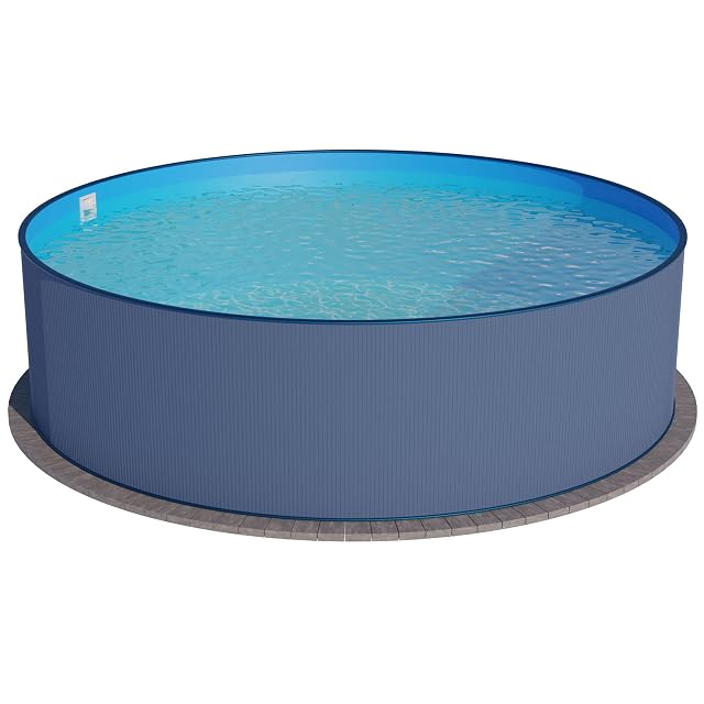 Piscina de pared de acero ondulado antracita de 300 cm de diámetro y 120 cm de fondo con liner azul de junquillo