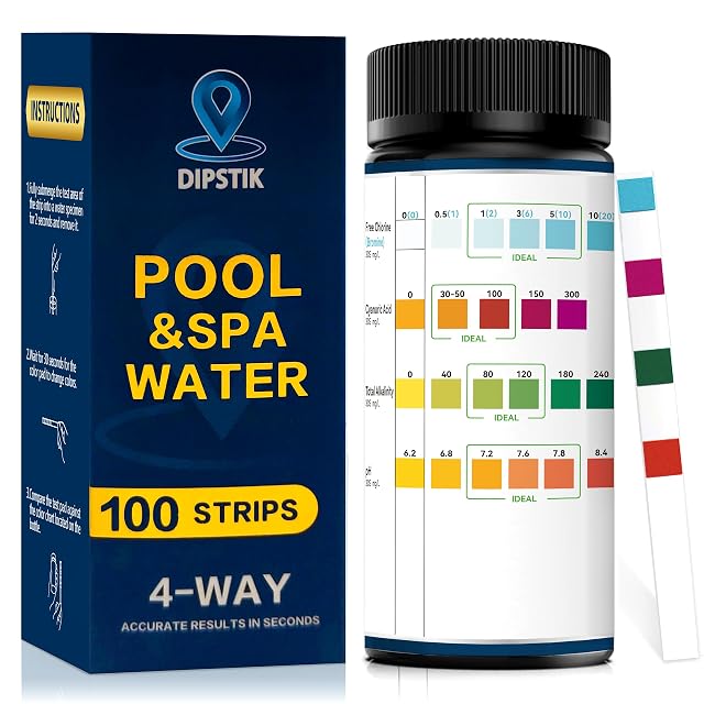 Tiras reactivas de piscina 3 en 1 DIPSTIK, 100 en un frasco con escala de color
