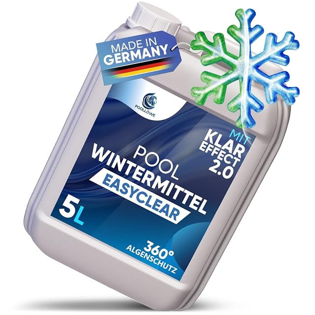 Garrafa de cinco litros de producto de invernaje de piscina líquido PoolLöwe EASYCLEAR